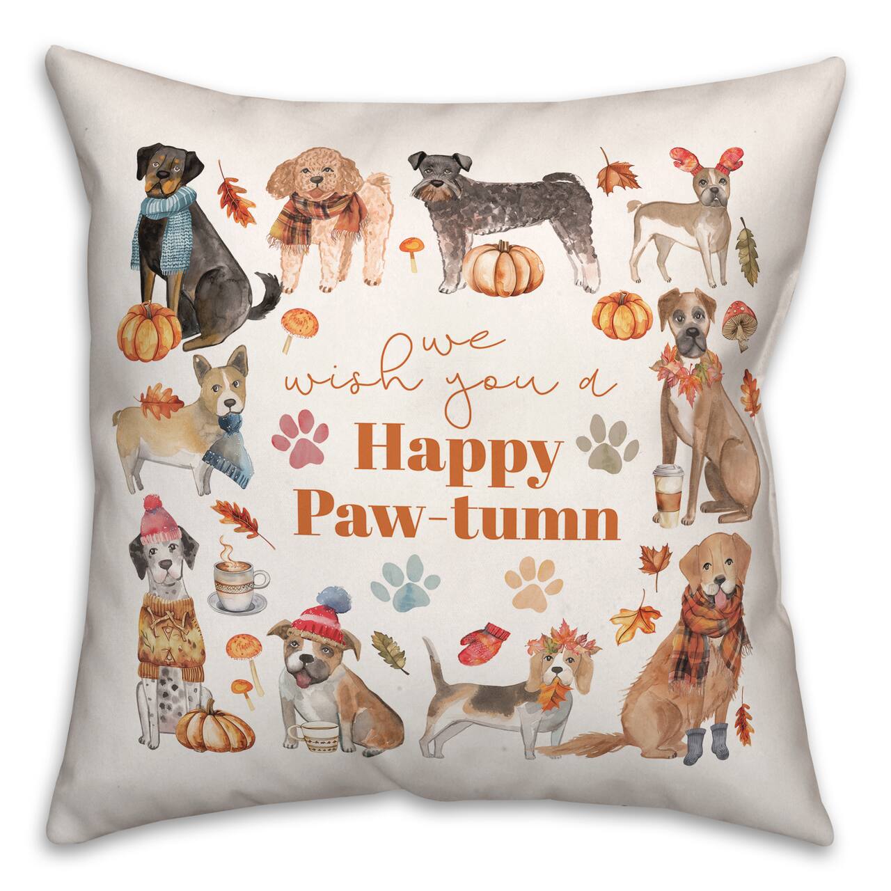 Happy Paw-tumn 18" x 18" Indoor / Outdoor Pillow